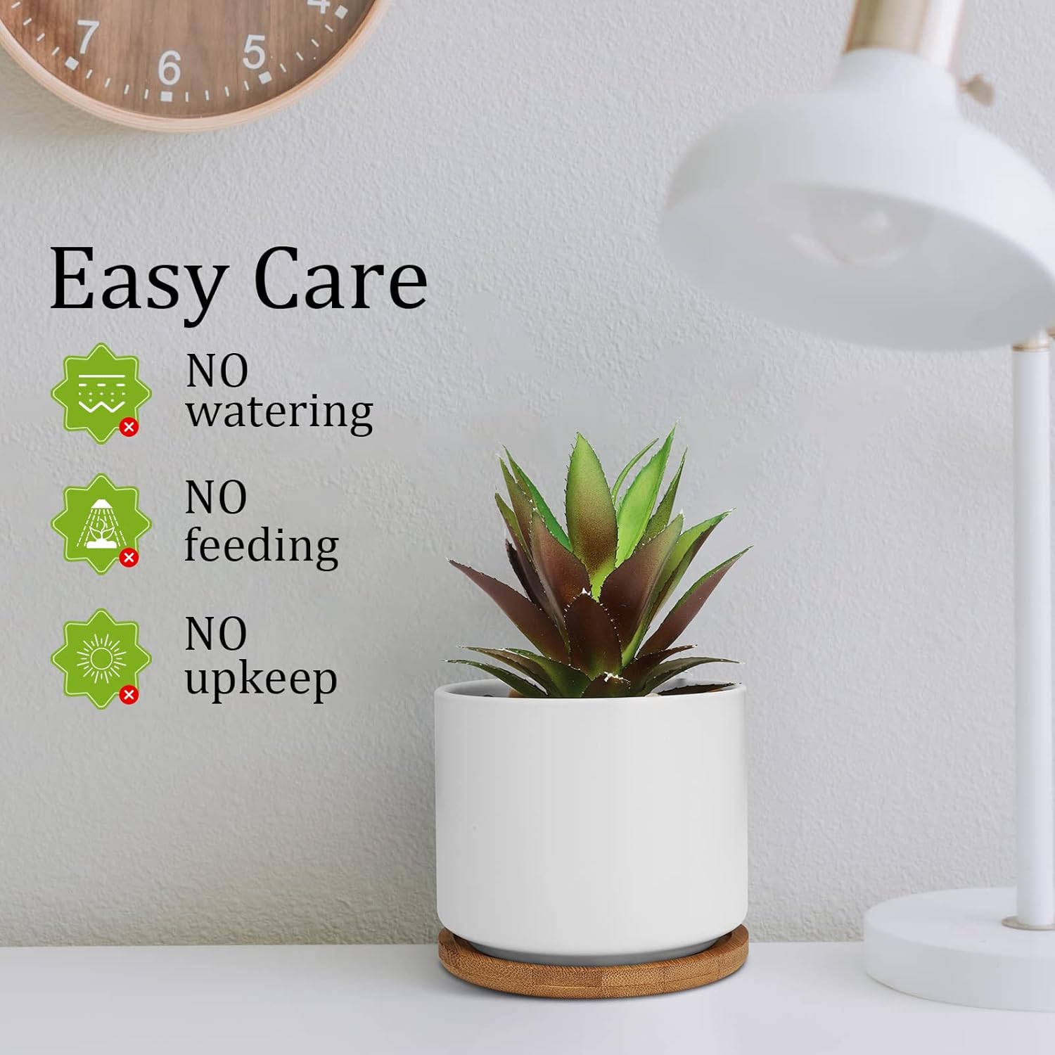 Hopewood Cute Indoor Decor Plants, Artificial Succulent Plants in Ceramic Pots with Bamboo Tray, Faux Potted Plants