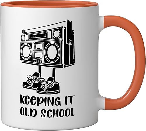Miniatura 2 de Keeping It Old School 80s 90s Retro Cassette Radio Ceramic Mug, OrangeWhite