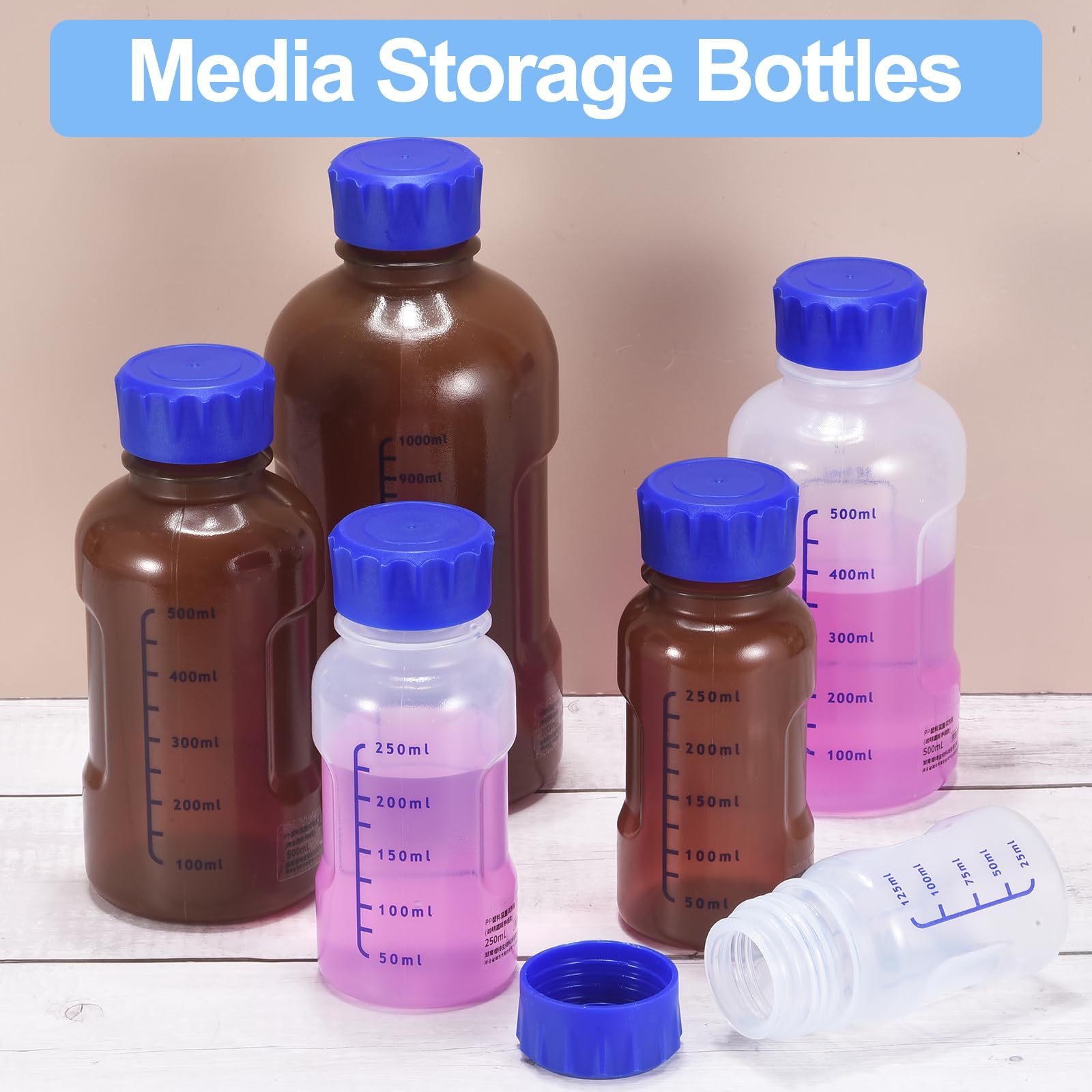 PATIKIL 1 Stück Laborflasche mit Skalierung, 2000ml Weithalsflasche Kunststoff mit Breiter Öffnung, Versiegelt, Auslaufsicher, für Pillenflaschen, Wasserprobenflaschen - Brown