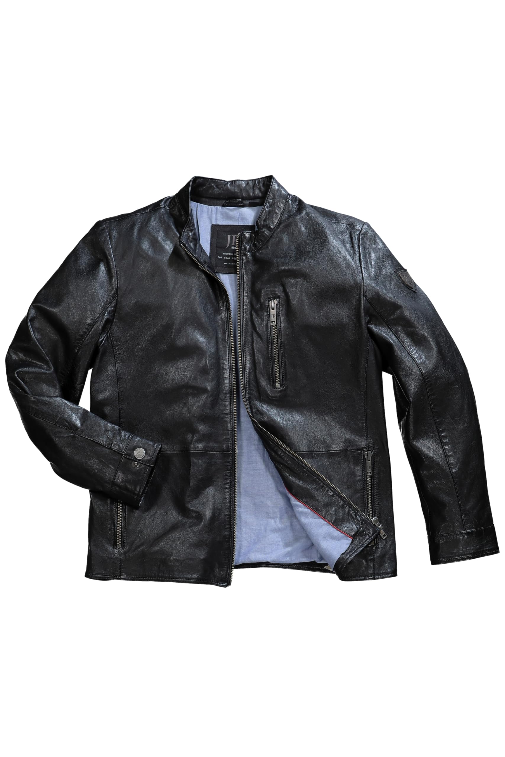 JP 1880 Chaqueta de Cuero, Estilo Motero, Cuello alzado, Cremallera 815880