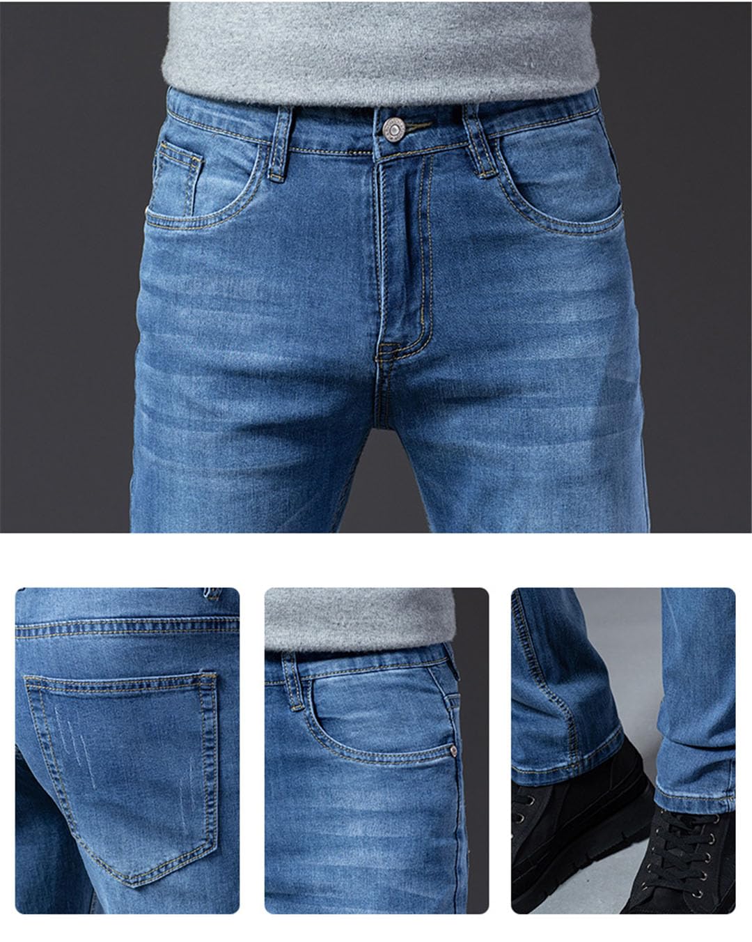 Vogrtcc Jeans para Hombre Business Slim Fit Pantalones De Mezclilla Elásticos De Talla Grande