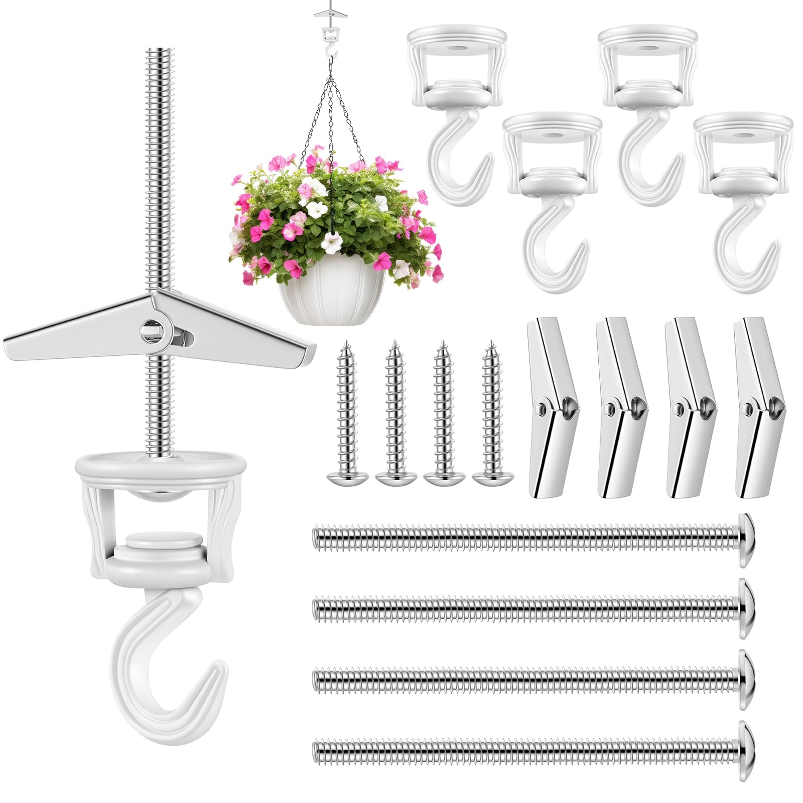 Hotop 4 Pcs Ceiling Hooks for Hanging Plants Swag Plant Hooks Heavy Duty Metal Hangers Indoor Outdoor for Hanging Plants Birdfeeders Lamps Lights Wind