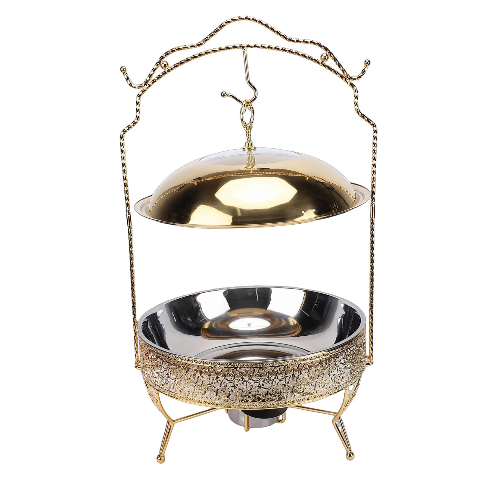 Sxhlseller Juego de Platos Redondos de Acero Inoxidable de 8 Litros, Calentador de Alimentos Tipo Buffet con Tapa Colgante y Cuchara para Eventos de Catering, Fiestas, Bodas y Reuniones en el Hogar,