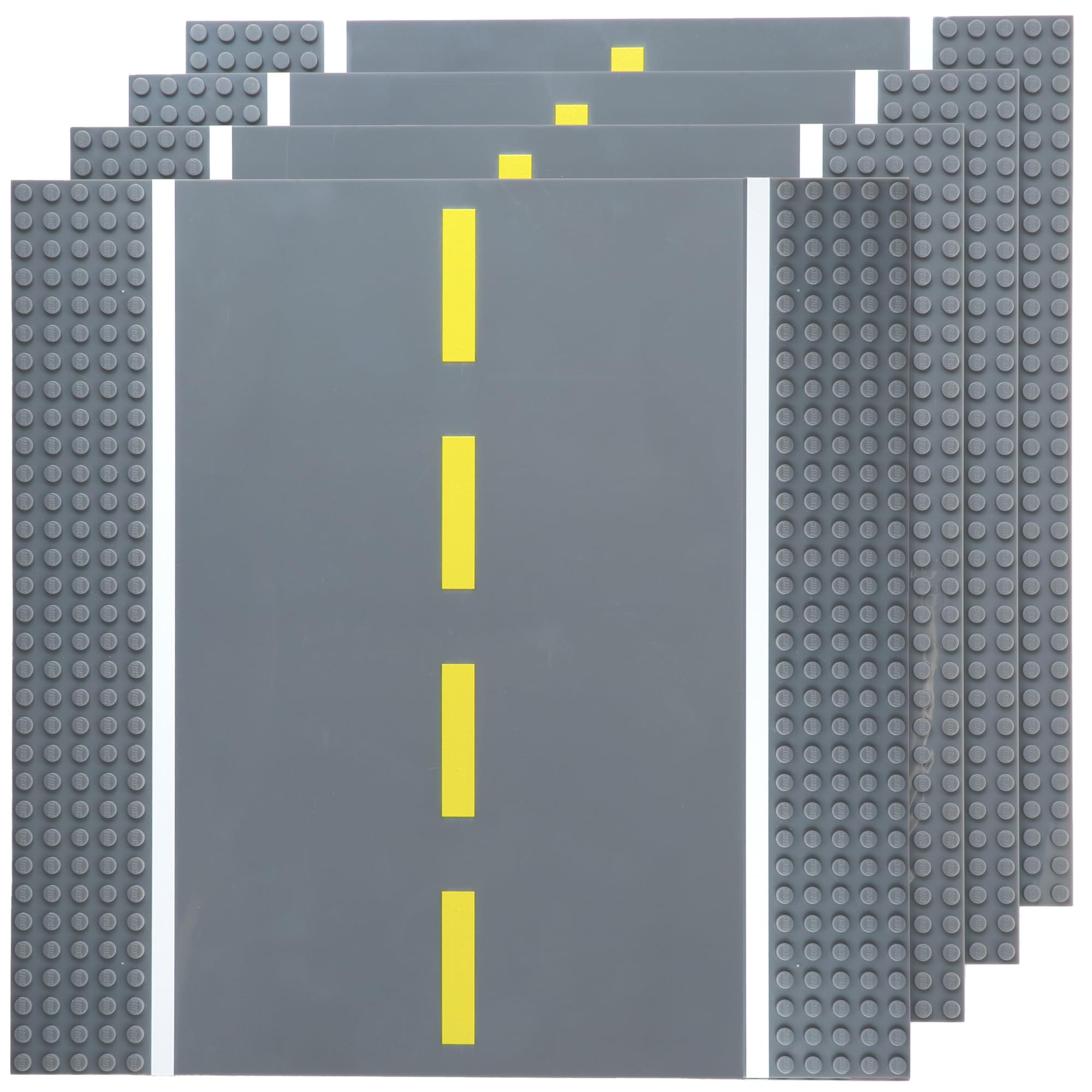 Strictly Briks 4 Pack City Road Plates, Classic Building Bricks Baseplates Straight Set for Street, Race Track, Compatible with All Major Brands, 10x10 in