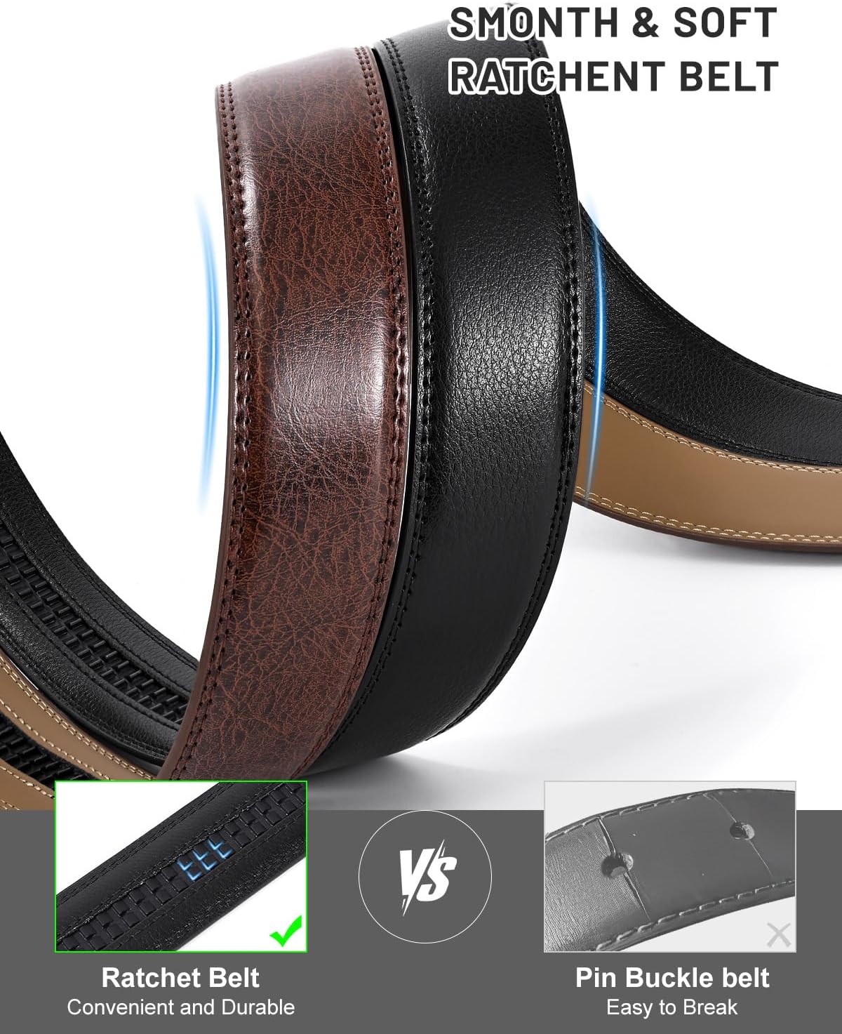 BELTROAD Ratchet Belt Strap for Men Leather Belts Without Buckle Replacement Leather Belt Strap Only 35mm for 40mm Buckle - Image 3