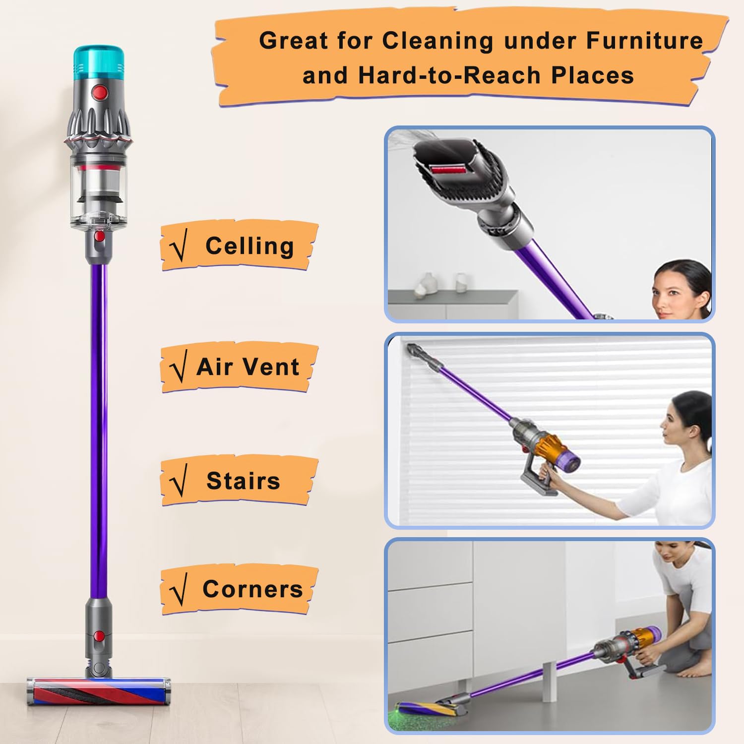 Tubo di Prolunga per Dyson V12 Slim Aspirapolvere, 74 CM, Viola, ABS Premium e Alluminio, Attacco Rapido di Ricambio