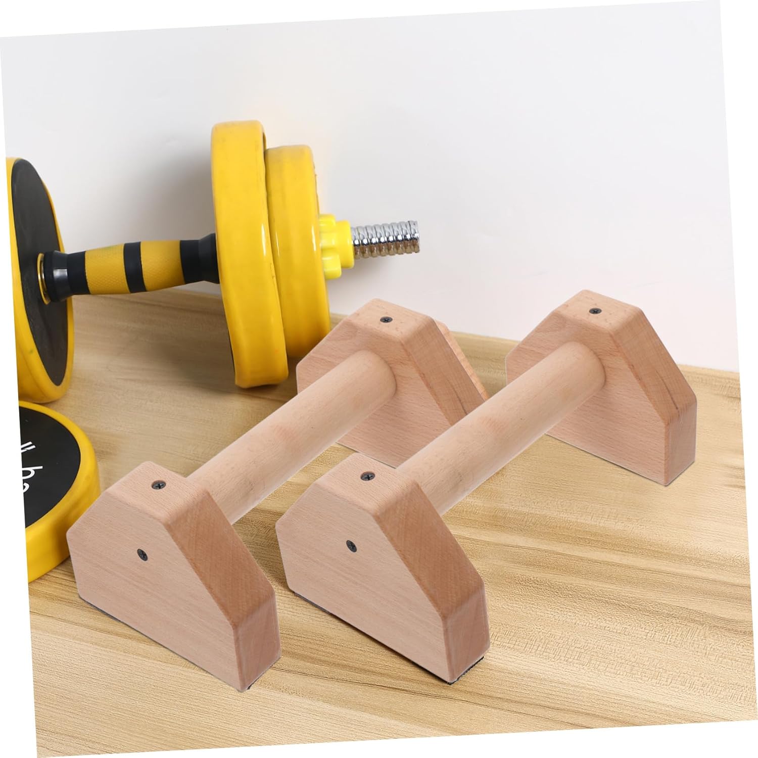 2 Pcs Wooden Pushup Handles with Anti-slip Base Smooth Grip Portable Fitness Stands for Strength Training Home Gym Equipment Men and Women