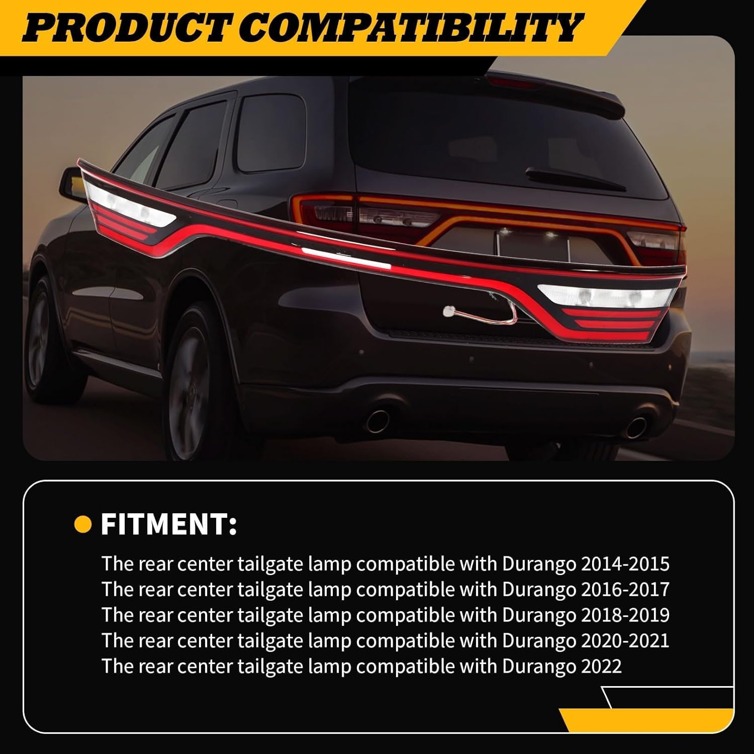 Liftgate Center Tail Light Assembly Compatible with Durango 2014-2022 Tail Lamp with Camera Hole 68453659AA 68453659AB