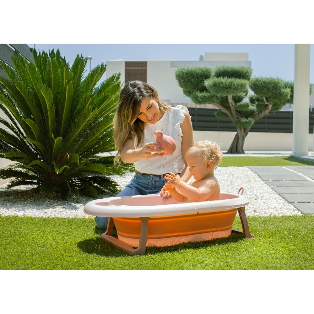 Składana wanna dla niemowląt Interbaby 80x47x21 cm | Składana wanna dla niemowląt z kubkiem do płukania, antypoślizgowa, szczelna nasadka | przenośna, łatwa do przechowywania, wygodna, niebieska