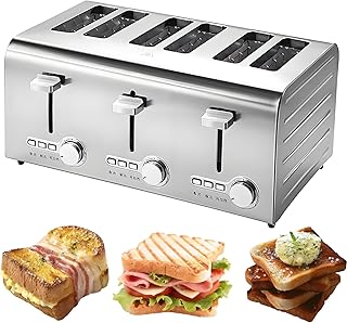 Commercial 2/4/6 Slices Stainless Steel Toaster,7 Browning Levels,Frozen/Cancel/Reheat Functions,Auto Pop-Up & Removable Crumb Tray,for Home and Commercial Use
