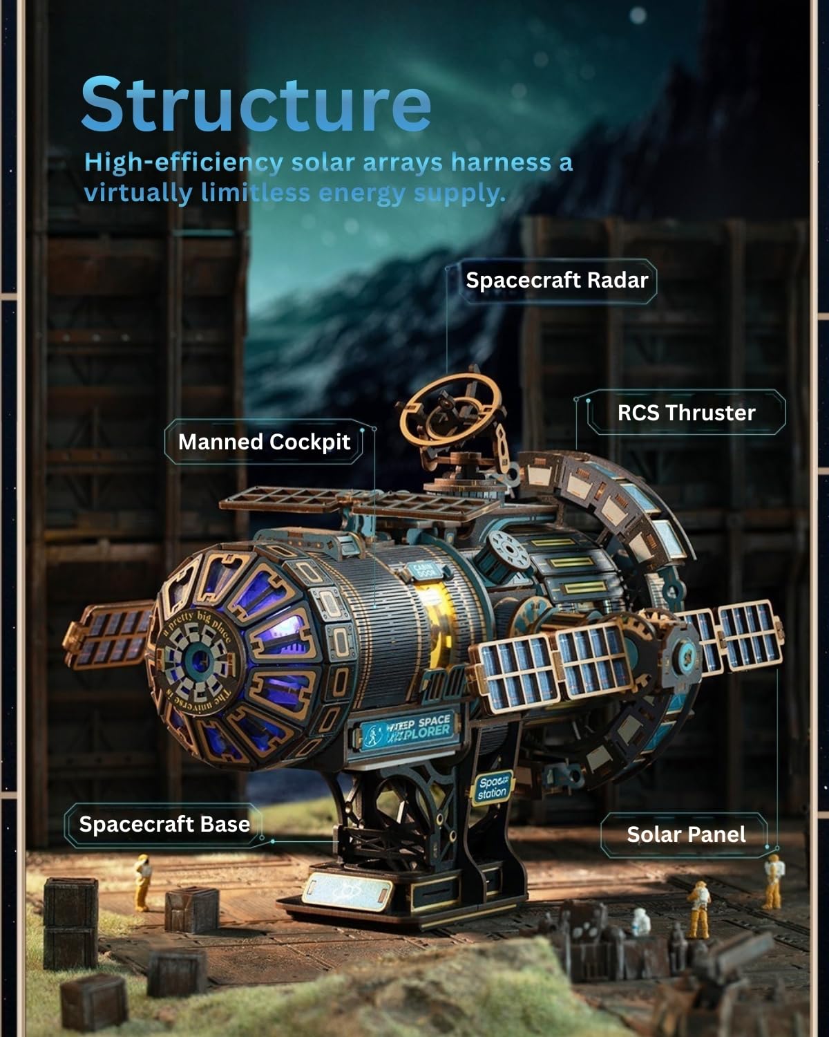 Jorival Celestigon Station - Puzzle meccanico 3D in legno 3D rotante a 360° per adulti, set di costruzione della stazione spaziale interstellare assemblata fai da te, modello giocattolo spaziale per