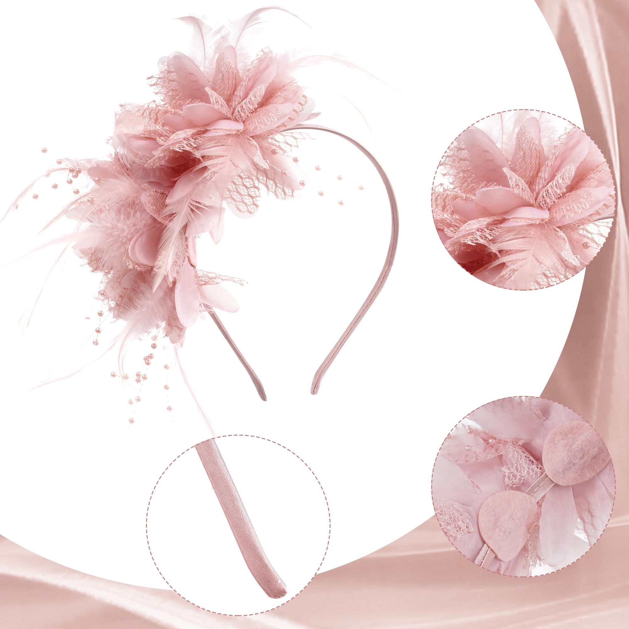 Womens Fascinators Hats Tea Party Hats for Women, Feather Pearl Veil Headband for Wedding Cocktail Dresses Accessories