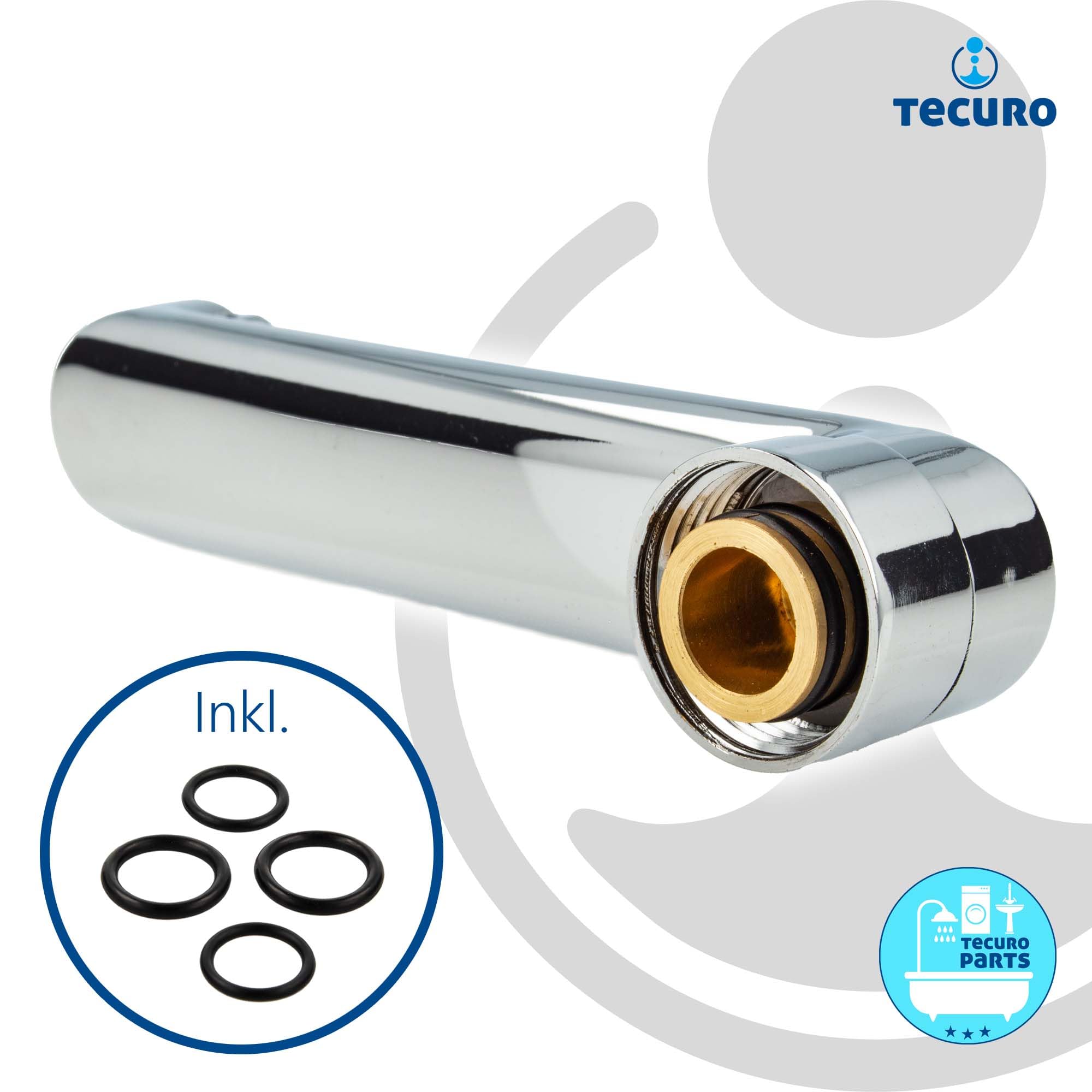 tecuro S-Auslauf 3/4 Zoll für Wandarmaturen, 300 mm Länge, konisch dichtend, Messing verchromt