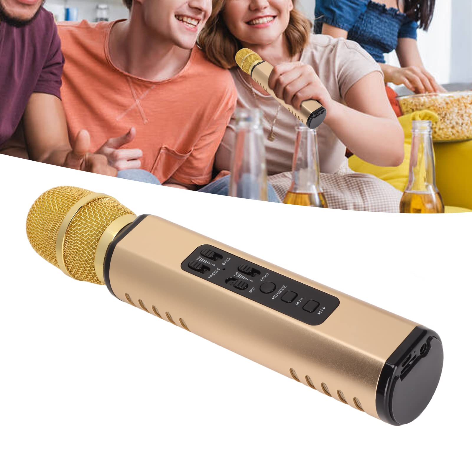 Dispositivo di Canto Portatile per Microfono Wireless Bluetooth K6 per Amanti del Karaoke Materiale ABS 1 Pezzo (GOLD)