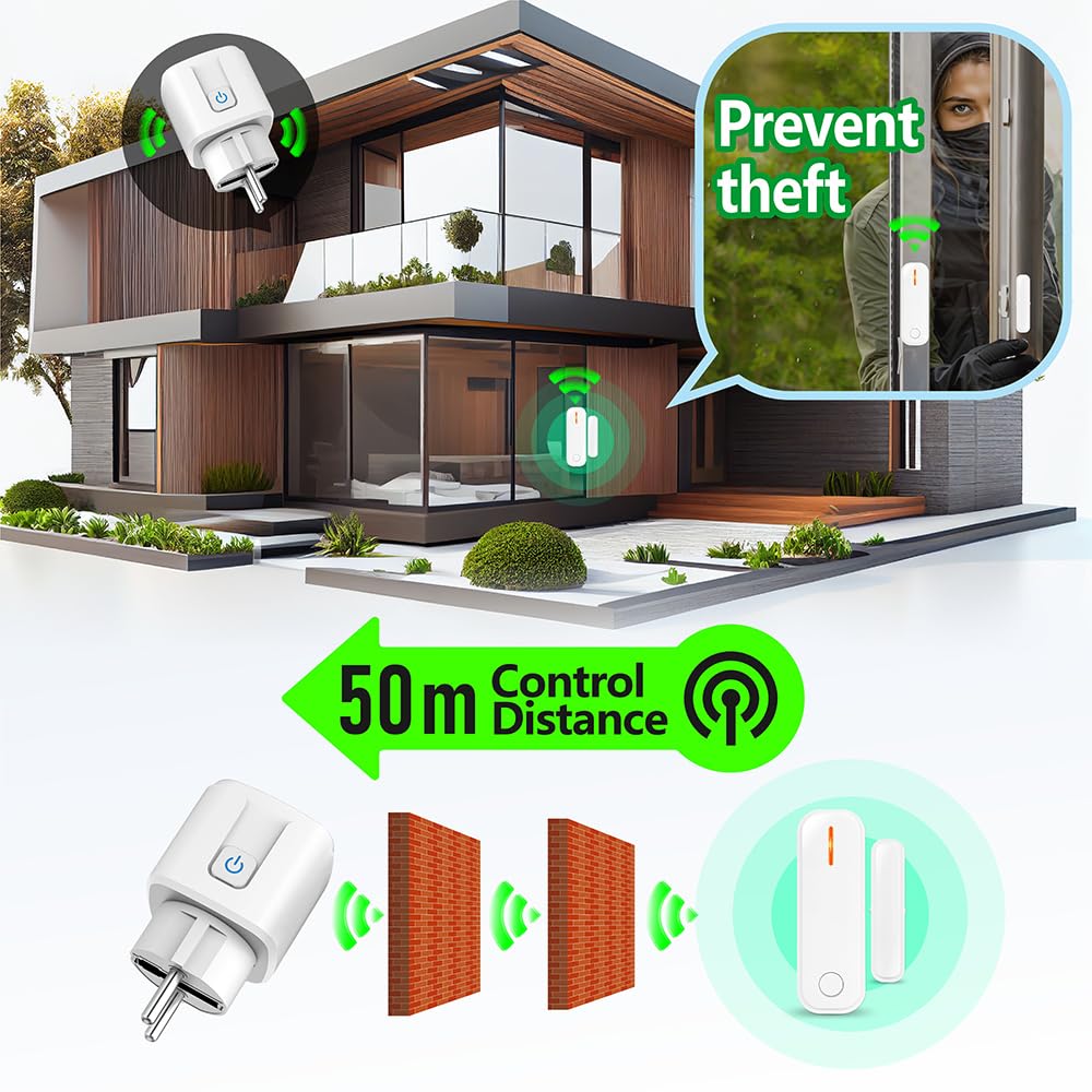 Kabelloser Fensterkontaktschalter Türfenstersensor des Abziehers und 220V 230V Funksteckdosen Set für Abluft-/Lichtsteuerung