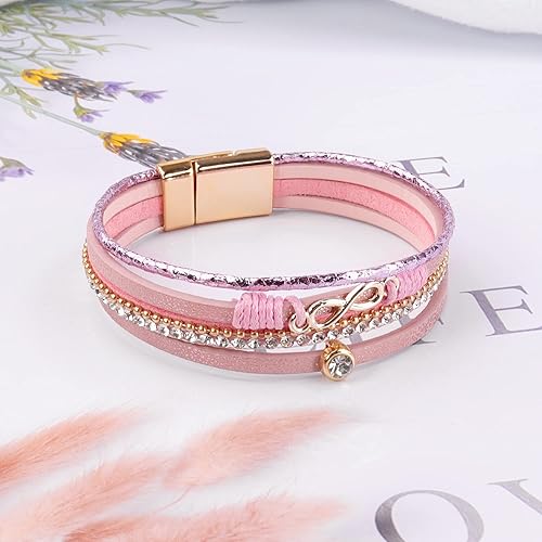 Miniatura 7 de Multilayer Leather Wrap Bracelets,Women Heart Modern Boho Bracelet,Magnetic Clasp Cuff Rhinestone Leather Bracelets Jewelry For GirlsWomen