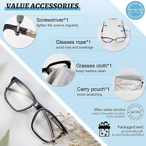 Miniatura 6 de MARE AZZURO Gafas de lectura de gran tamaño para hombre, grandes lectores cuadrados 1.0 1.25 1.5 1.75 2.0 2.25 2.5 2.75 3.0 3.5 4.0 5.0 6.0