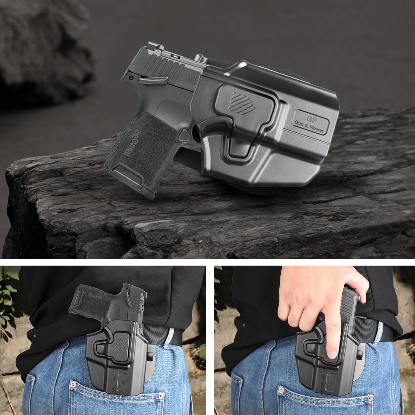 Universal OWB Holster for G43X/G48 MOS, Shield Plus, P365 XL/P365, Glock 26 27, RDS Compatible, Fits Sub-Compact 9mm Pistols Like G3C, Hellcat Pro, Index Finger Release, Adjustable Cant, Right Hand