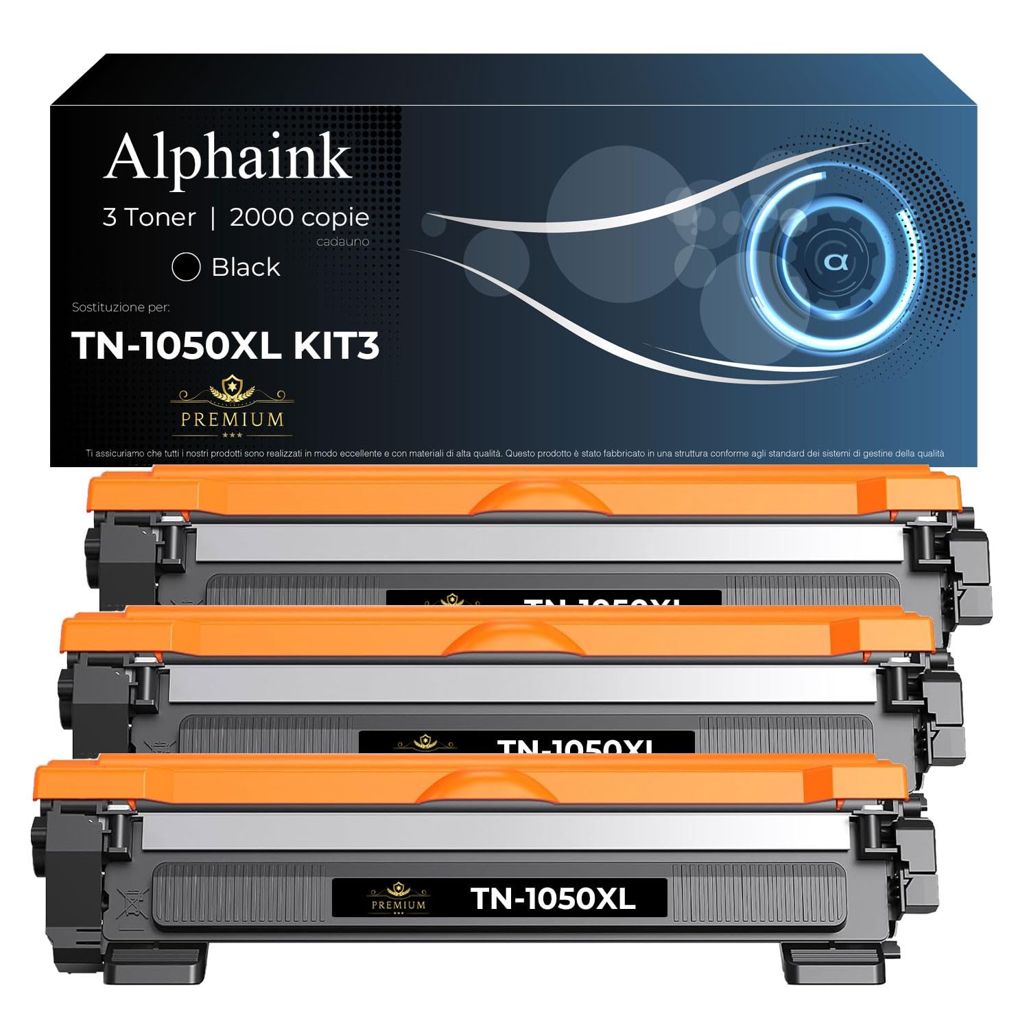 alphaink 3 Toner Compatibili con Brother TN1050 TN-1050XL versione da 2000 Copie per Brother DCP-1612W DCP-1610W DCP-1616NW HL-1210W HL-1110 HL-1112 HL-1212W HL-1201 MFC-1810 MFC-1910W