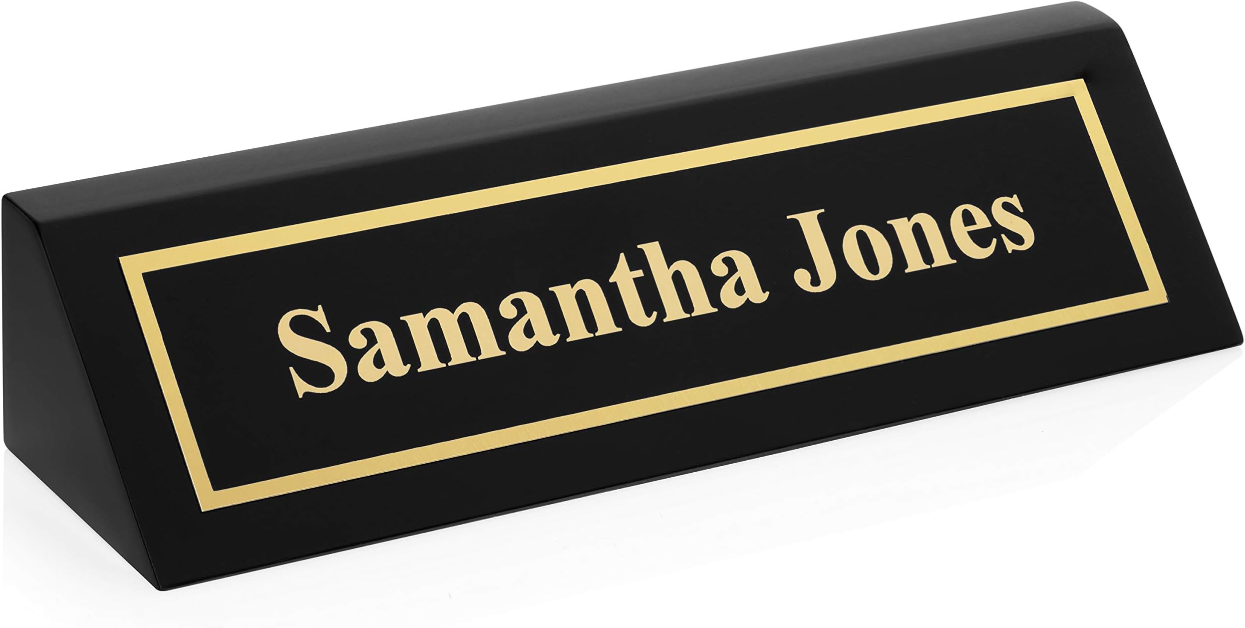 Providence Engraving Personalized Wood Desk Name Plate for Office with Custom Laser Engraved Piano Finish Desk Wedge in Black, 2X8