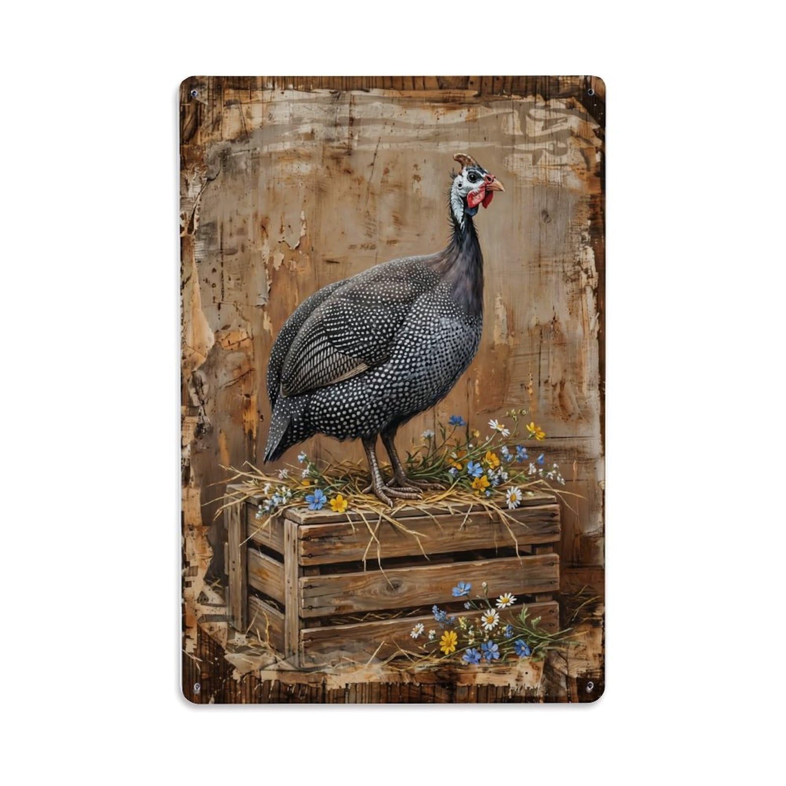 Guinea Fowl Farm Spotted Bird Poultry Vintage Metal Tin Sign Plaque Wall Decor for Cafe, Club, Garden Metal Poster 8x12Inch