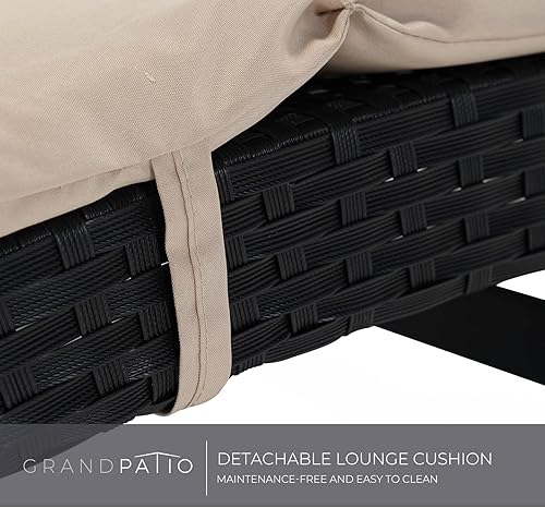 Miniatura 6 de Grand patio Sillón de mimbre para exteriores de 4 posiciones ajustable plegable de aluminio para patio, tumbona con cojín beige