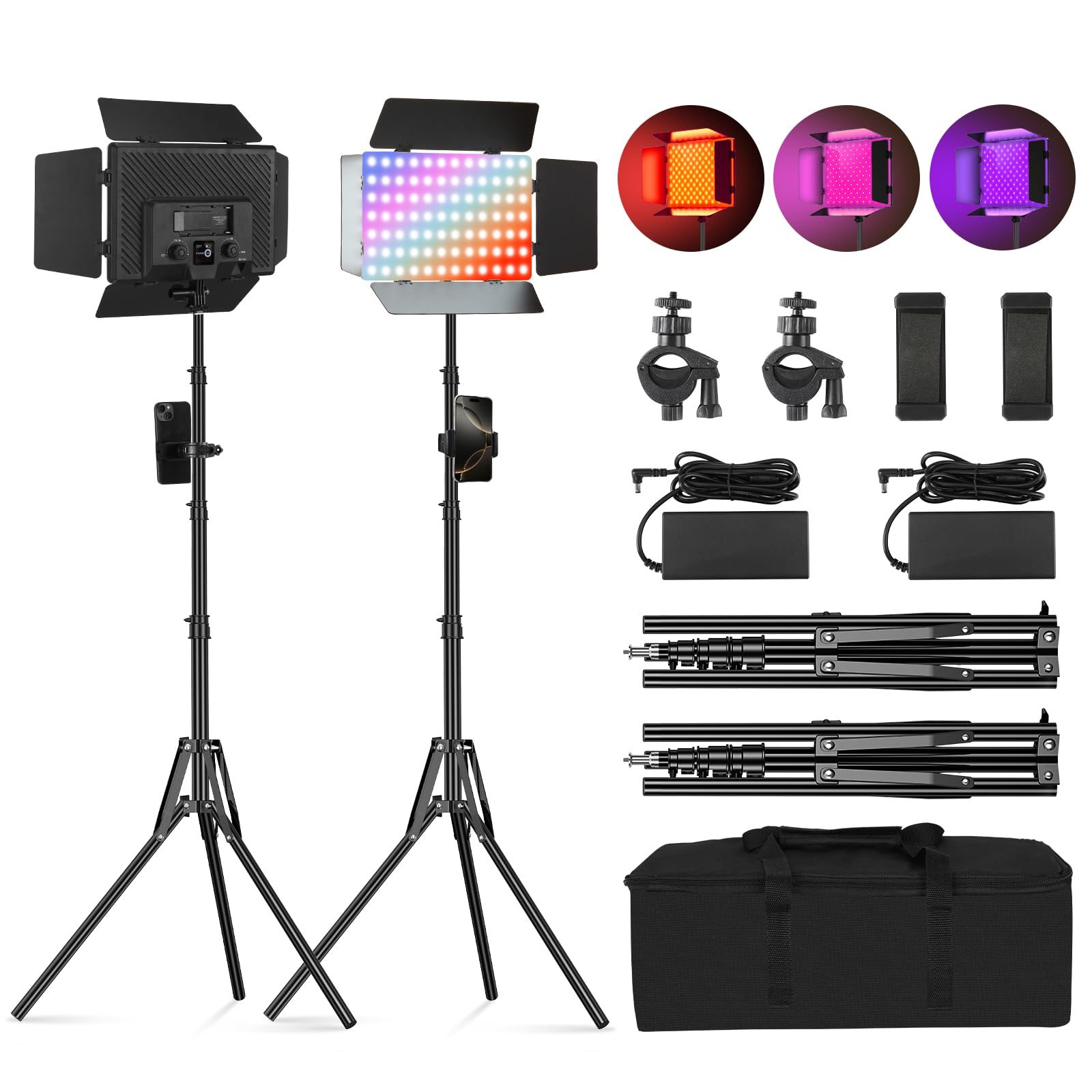 ENA　ラボックKSS LEDー12000K 900 2本セット Amazon.com : 2Pack RGB LED Video Light Kit 12.6in with Barn Door