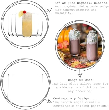 LAV Long Milkshake Glass Drinking Set of 6 | Classic Design | Perfect for Milkshakes, Smoothies, and Cold Beverages | Ideal for Home, Parties, and Cafes | Dishwasher Safe | 14 oz | 415 cc