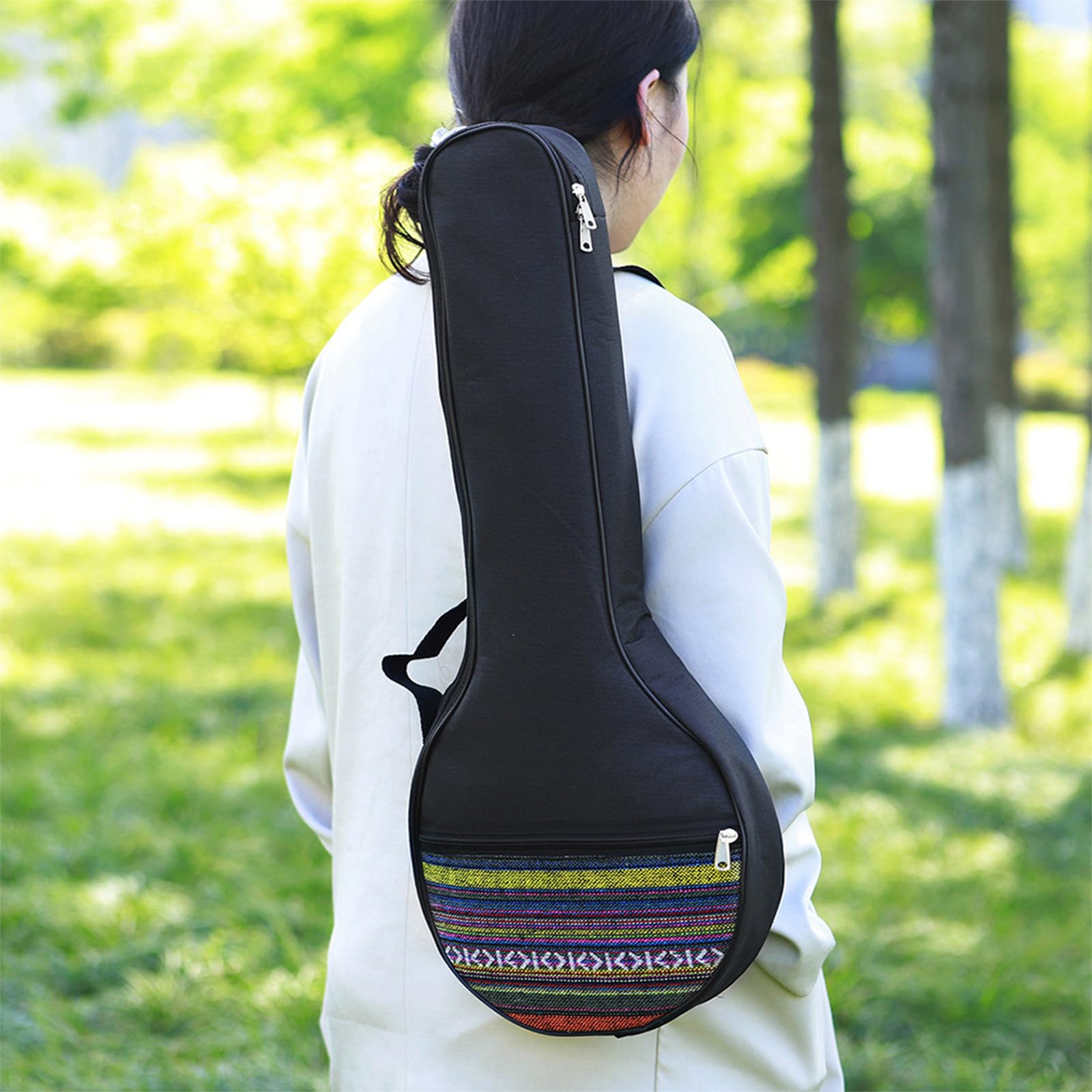 25in 4-Strings Banjo Bag Ethnic Musical Ukulele For Case Cotton Backp Musical Instrument Backpack, Black, Full size - Image 2
