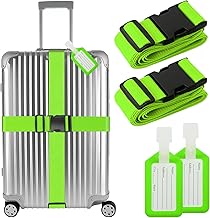 RNAZLIS Heavy Duty Adjustable Luggage Straps with Tags for Suitcases Travel Trolley Bags Motorcycle Bike Car Nylon Packing Accessories for Men Women, Pack of 2 (Green)