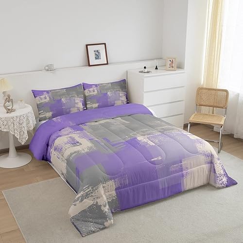 Miniatura 2 de Erosebridal Juego de edredón gris morado para niños, niñas y adolescentes, juego de ropa de cama de pintura al óleo King, relleno de edredón de