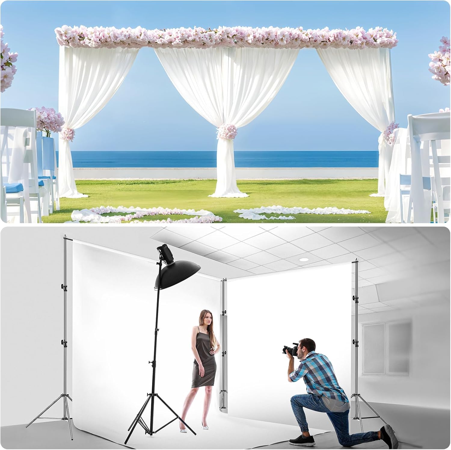 EMART Support Fond Photo 3m x 6m, Système de Support Toile de Fond Réglable Robuste avec 8 Pinces, 1 Sac de Transport pour Studio Photo, Photographie, Vidéo, Mariage