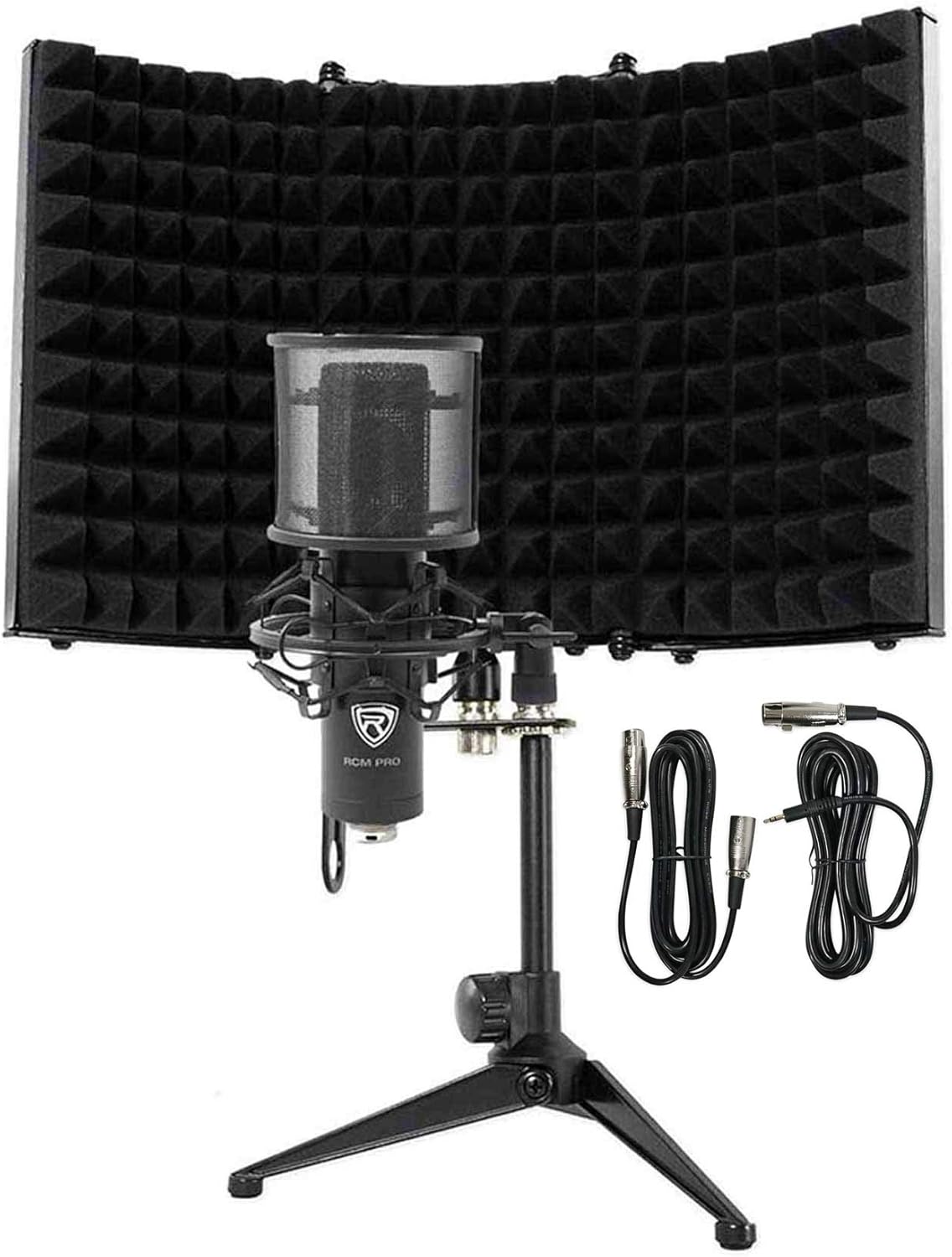 Rockville RCM PRO Bundle: Studio/Recording Condenser Microphone with Capacitors, RockShield 1 Microphone Isolation Shield with Sound Dampening Foam, 2-Items