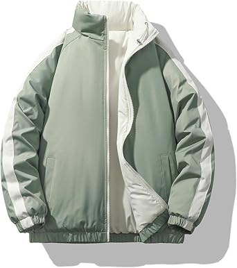 Reversible Puffer Jacket for Men 2 in 1 Water Resistant Winter Coat Warm Loose Fit Streetwear Casual Zip Up Jacket