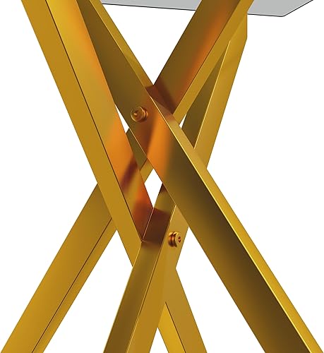 Miniatura 6 de IANIYA Juego de 3 mesas auxiliares de cristal y 2 mesas auxiliares con diseño moderno (mesa auxiliar grande + 2 mesas auxiliares, dorado)