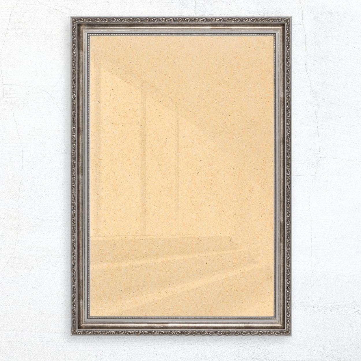 N°58 Barock Bilderrahmen 40x50 cm Bildmaß, Grau Silber | breite Echtholz-Profilleiste, Acrylglas glasklar & bruchsicher, Vintage-Stil, HDF-Rückwand, Metallaufhänger, handgefertigt