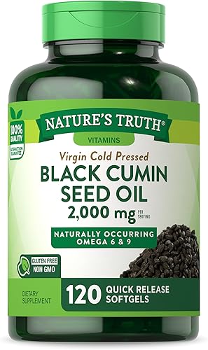 Nature's Truth Pastillas de aceite de semilla negra  2,000 mg  120 cápsulas blandas  Comino virgen prensado en frío  Suplemento sin OMG y sin gluten
