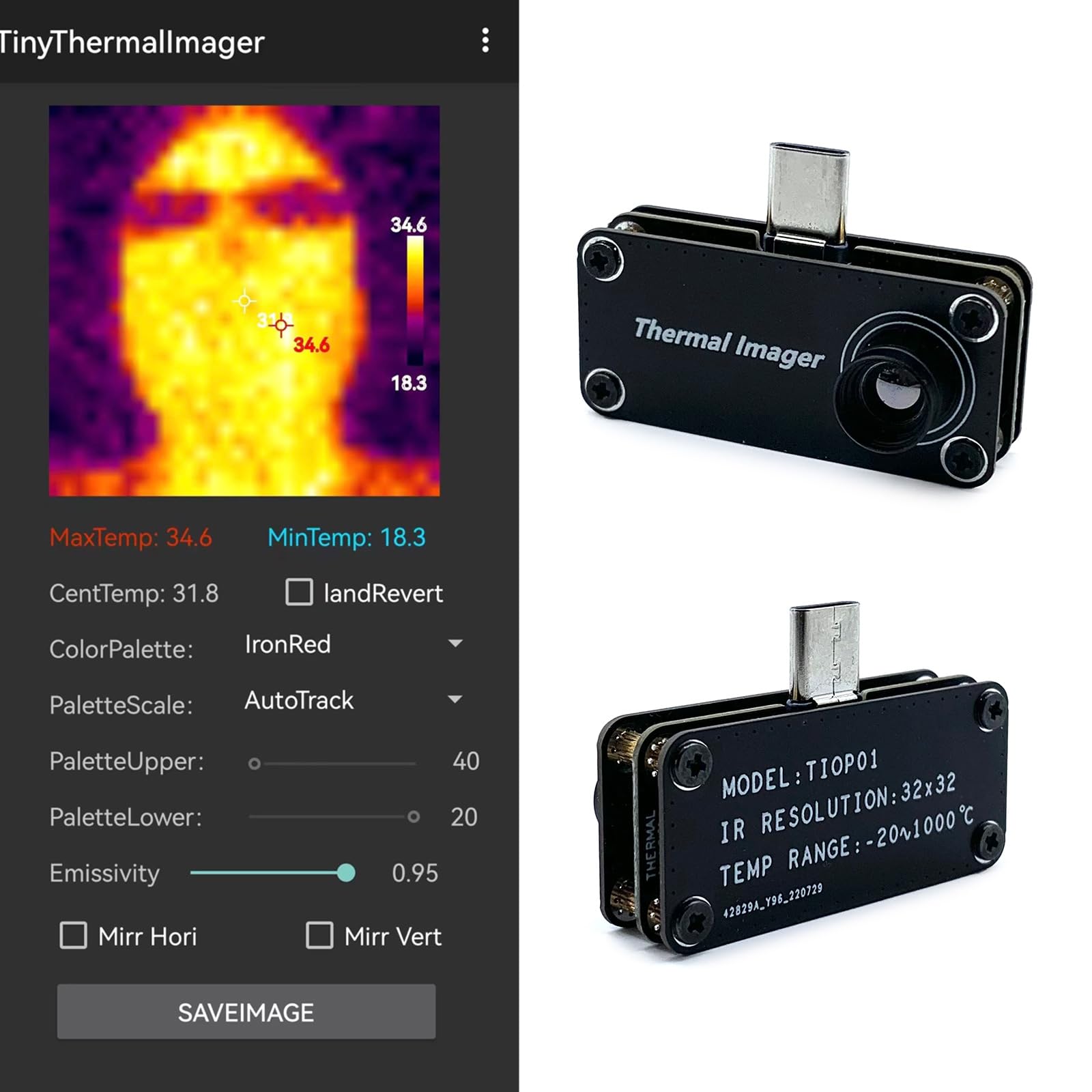 Sensor de temperatura para cámara de imágenes térmicas, herramienta de medición para uso en viajes, calibre tipo C