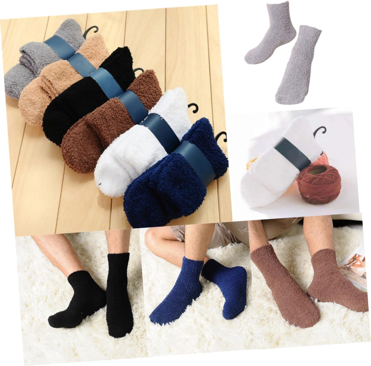 Men's Coral Fleece Ankle Socks Warm Thick Fluffy Floor Socks for Winter Sleep Bed Soft Khaki Thermal Cozy Slipper for Men