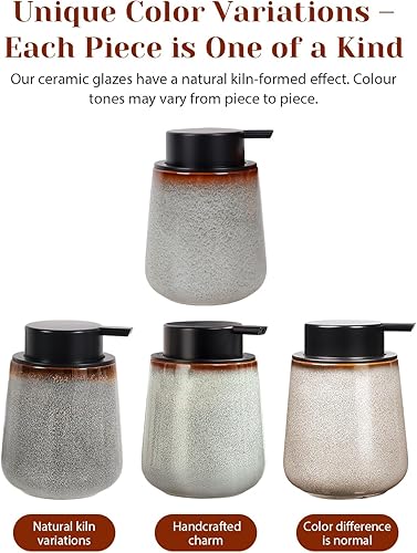 Miniatura 7 de INGOFIN Dispensador de loción de cerámica, dispensador de jabón de manos recargable de 12 onzas, dispensador de líquido moderno con bomba,