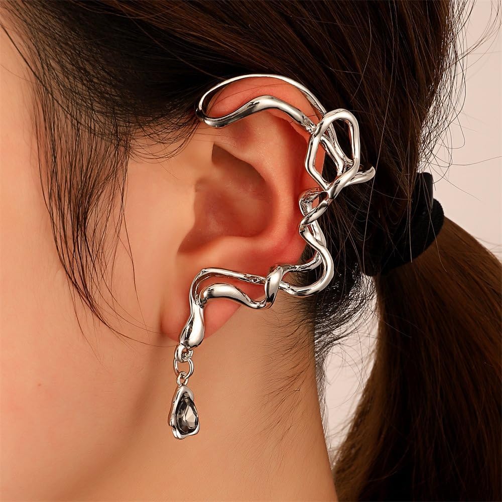 Ear Cuff Earrings for Women Trendy Gem Stuff Gifts Christmas Gifts Zircon Ear Cuff Earrings No Piercing Gem Ear Clip Wrap Around Fake Earrings Ear Wrap Crawler CZ Wrap Earrings（Silver）