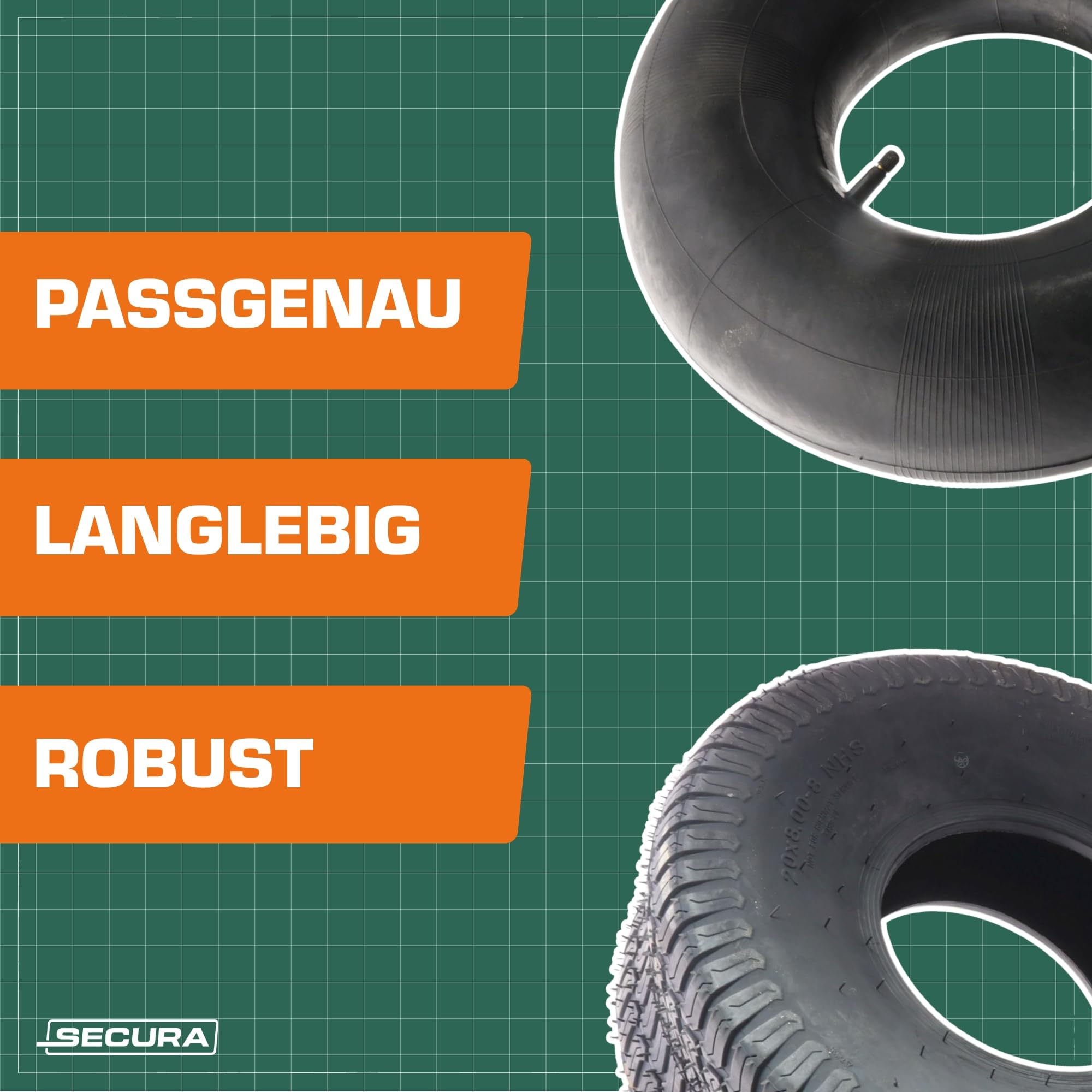 SECURA Reifen 20x8.00-8 inkl. Schläuche mit geradem Ventil TR13