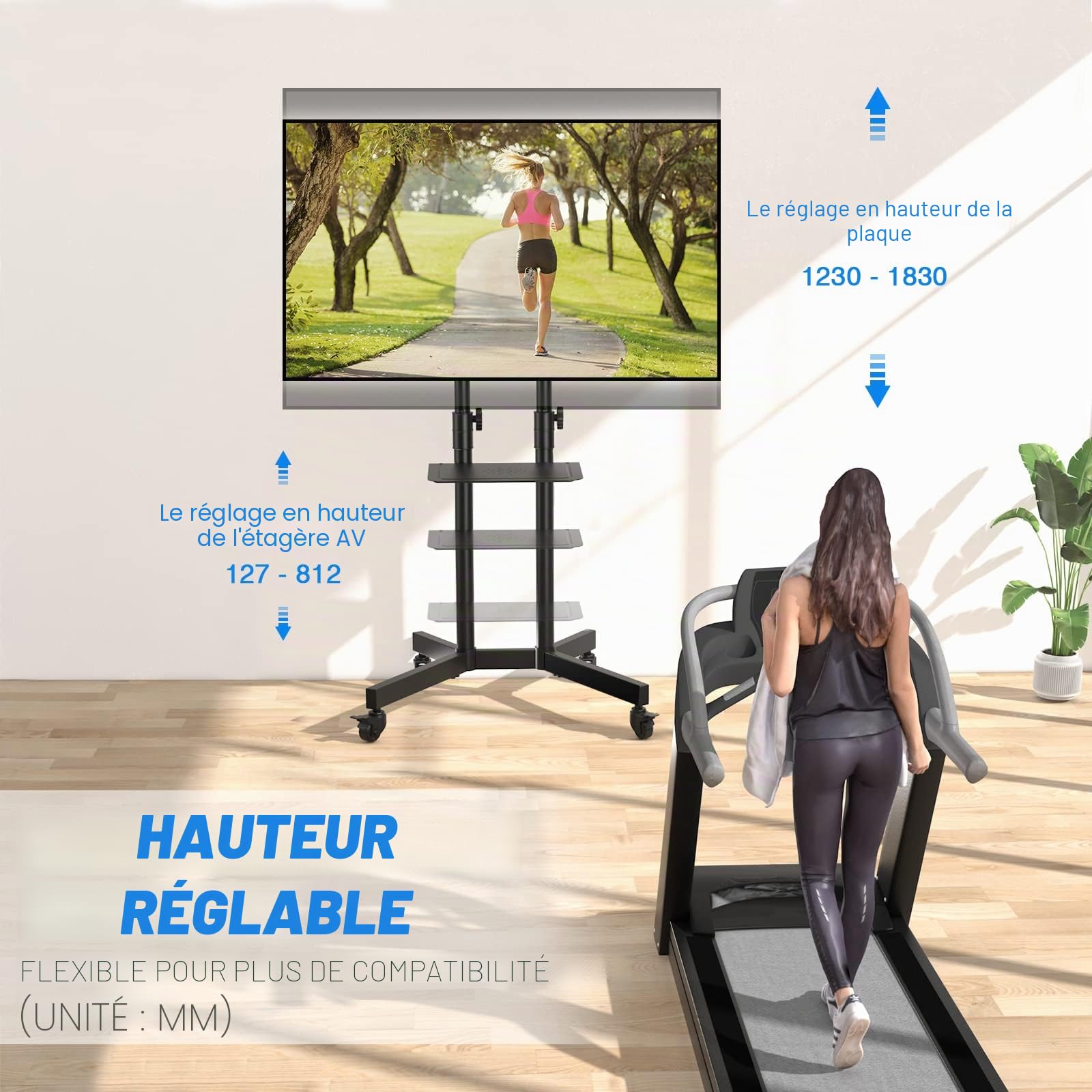 RFIVER Support TV sur Pied Roulant, Meuble/Support TV roulettes Mobile pour Télévision Plasma/LCD/LED/OLED de 32-80 Pouces, Pied Charge Max de 50kg, Max VESA 600x400 mm