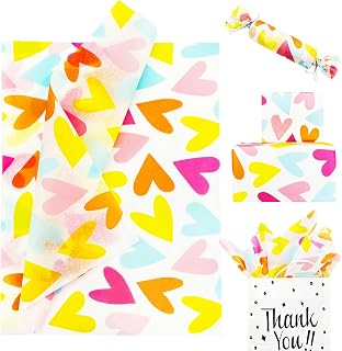 TTLLQQ 100 Sheets, 20" x 14", Vibrant and Colorful Heart Shaped Gift wrap Tissue Paper,Rainbow Hearts Tissue Paper for Gift Bags, Gift wrap, Crafts, Children's Gifts, Valentine's Day, Weddings,
