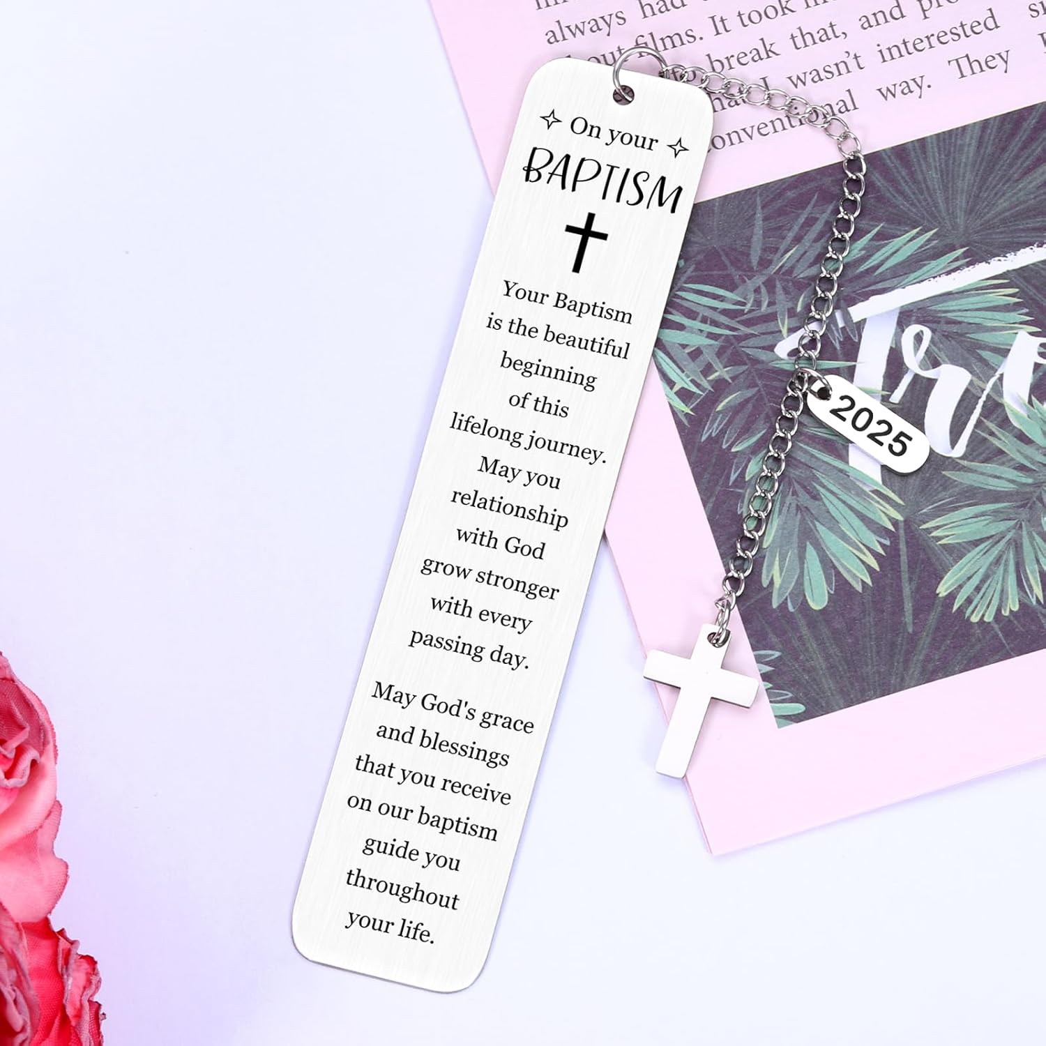 Baptism Bookmark, Christian Bible Bookmarks, Stainless Steel, Silver, Medium, 5.11x1.02 inches, 1 Count - Image 4