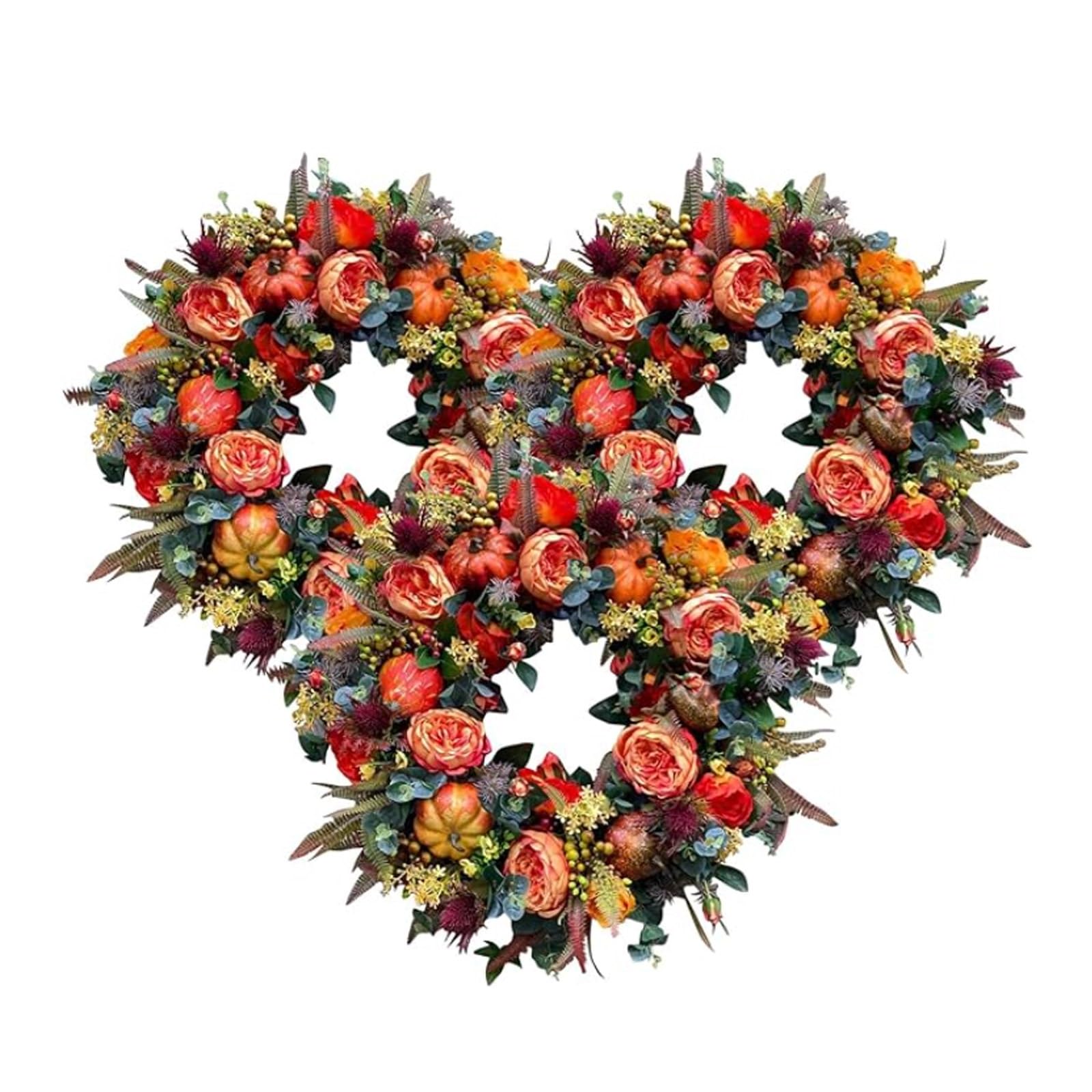 Fall Peony and Pumpkin Wreath, Autumn Front Door Decor, Farmhouse Wreaths with Maple Leaf Berry Pumpkin Pinecone, for Halloween, Thanksgiving, Seasonal Home Decor(3pc)
