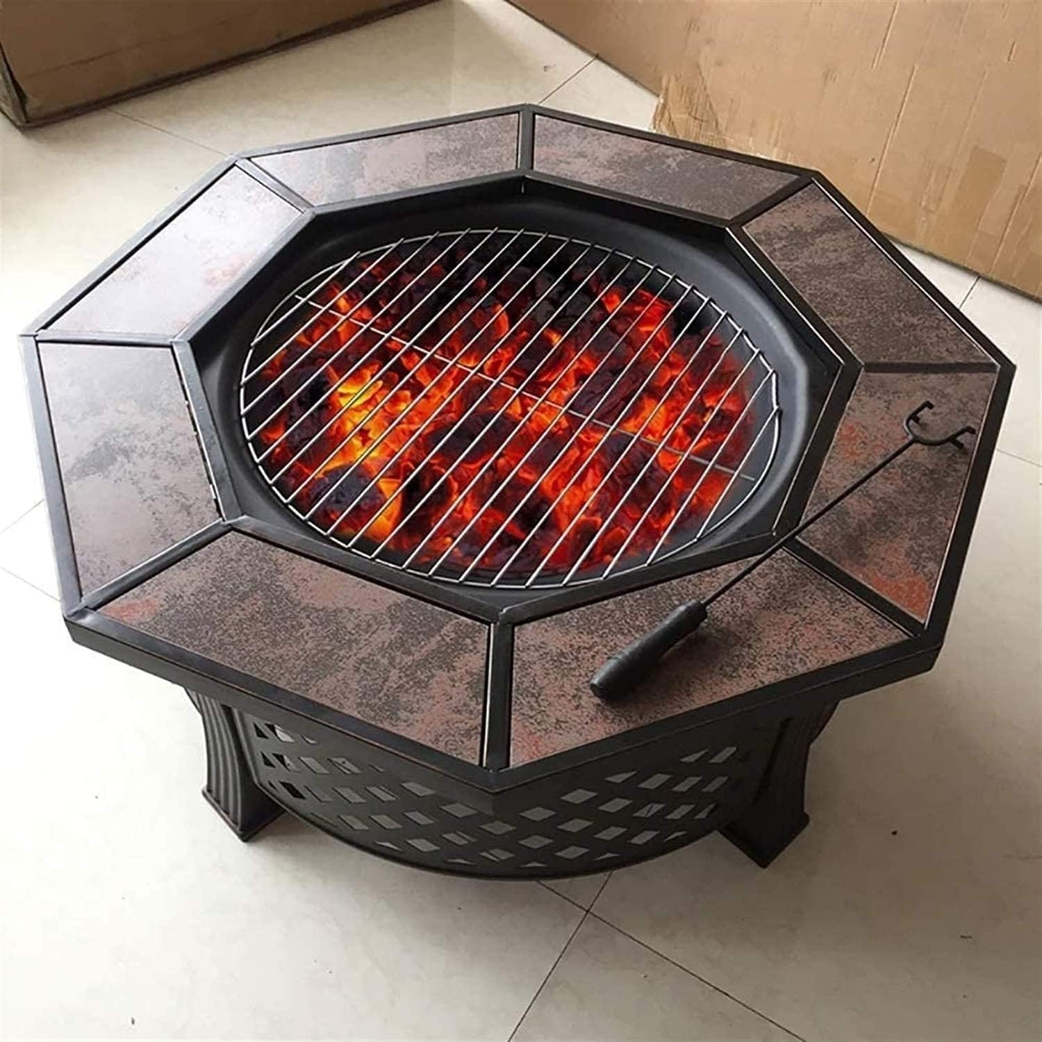 Fire Pit, Outdoor Fire Pits with Heat-Resistant Coating Iron Tabletop Outdoor Wood Burning with Spark Screen Cover and Poker, Great for Outdoor and Patio
