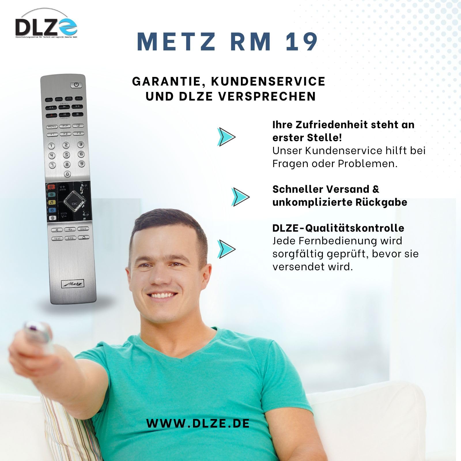 Metz RM19 – Original-Fernbedienung für Metz TV-Geräte – Modell, sofort einsatzbereit, auch passend für RM18