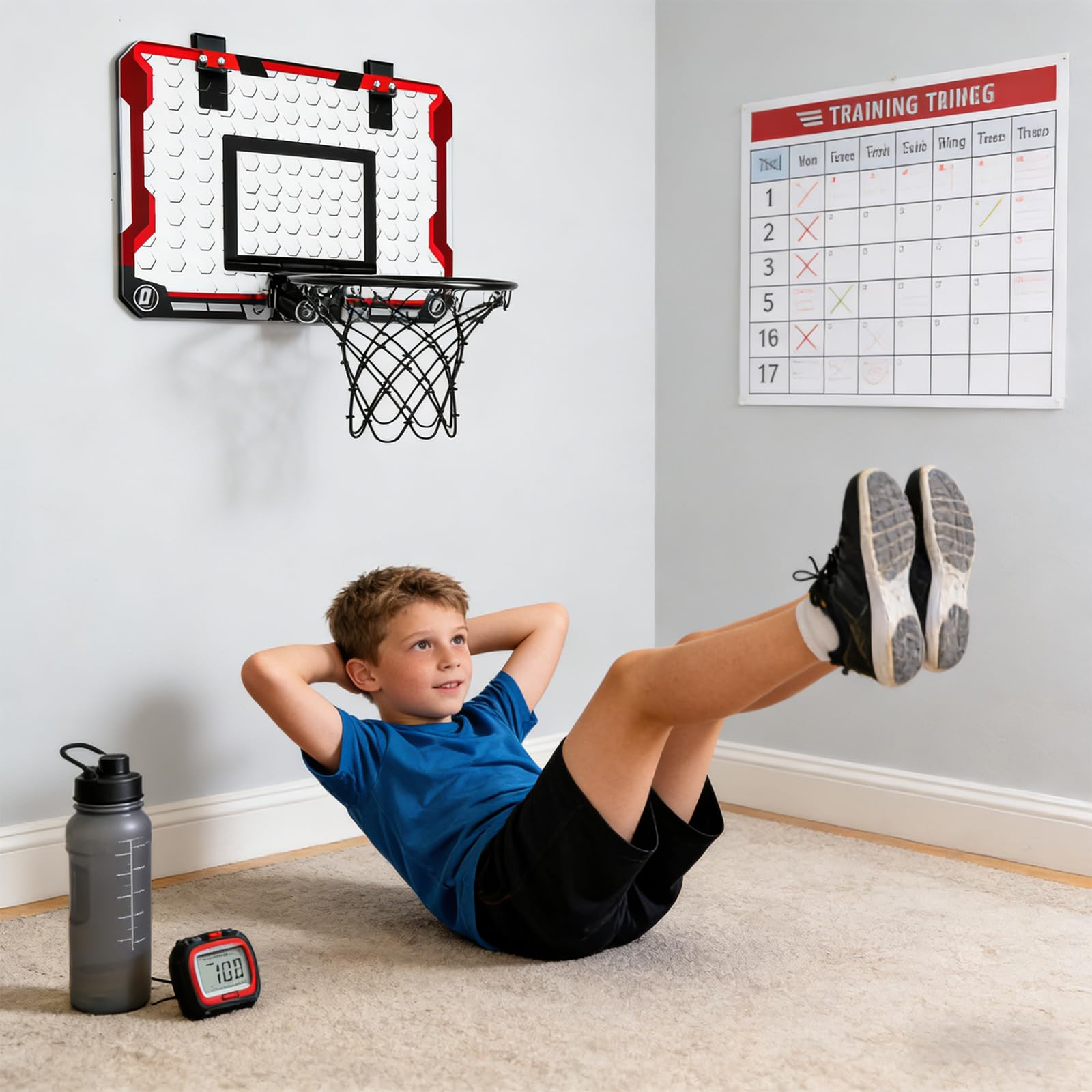 1 Set Basketballkorb für Kinder inklusive 4 Bällen, Score Funktion, ABS Sicherheits Rückwand Werkzeug, Installation für drinnen und draußen, Hinterhof