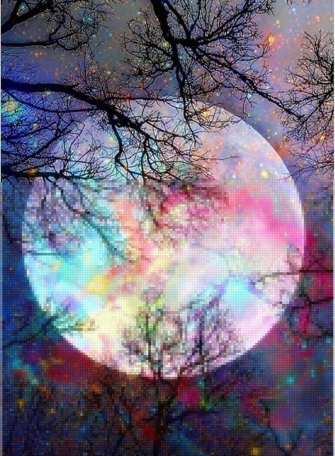 5D Diamond Painting by Number Kit, Bright Moon Full Drill Embroidery Cross